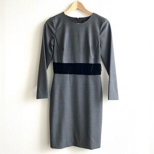 J. Crew Gray Long Sleeve Dress with Velvet Waistband
